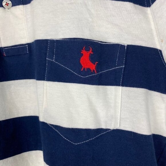 Piel de Toro Men's Navy Blue White Striped Short Sleeve Polo Sz S - Picture 6 of 11